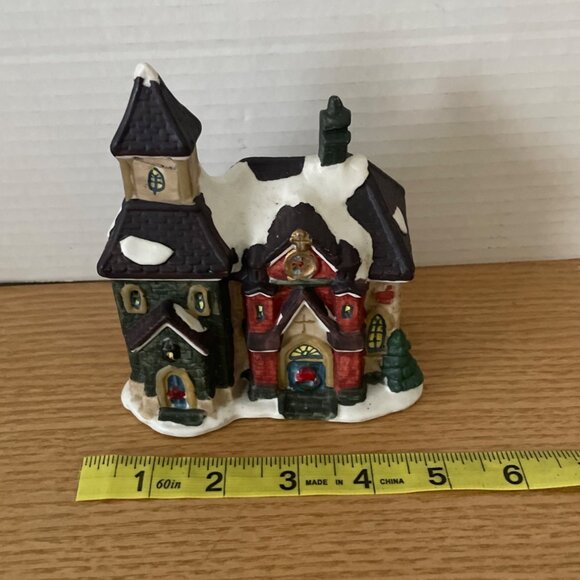 Vtg Holiday Traditions Christmas Village Victorian Church Hand Painted Ceramic - Picture 9 of 9